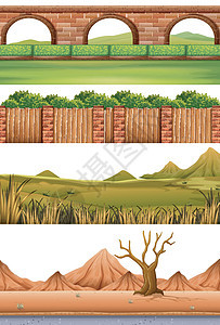 一组不同的场景环境艺术夹子绘画墙纸绿色衬套沙漠插图植物图片