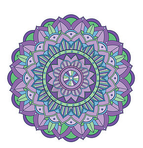 孤立背景上的曼陀罗图案花瓣瑜伽动机墙纸冥想装饰品文化圆圈插图紫色图片