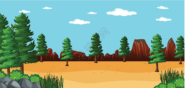 多松自然公园场景中的空白景观卡通片孩子公园环境松树插图黄色面具天空岩石图片