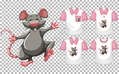 鼠标处于站立位置卡通人物 透明背景上有多种类型的衬衫孩子们短袖老鼠标识孩子卡通片商品展示马球粉色图片
