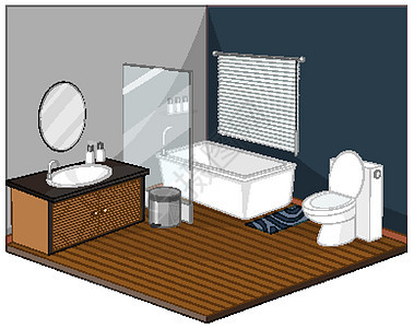 带家具的浴室内部绘画设施房间洗手间建筑学展示等距淋浴梳妆台建筑图片