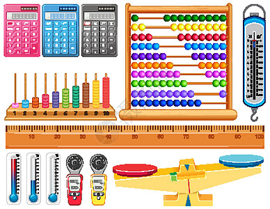 白色背景上的大套不同测量工具图片