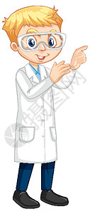 一个穿着实验室 coa 的男孩卡通人物插图少年风俗卡通片童年衣服实验活动化学幼儿园图片