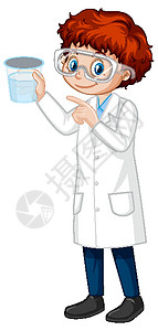 一个穿着实验室 coa 的男孩卡通人物学习风俗医生男性行动学校活动化学瞳孔卡通片图片