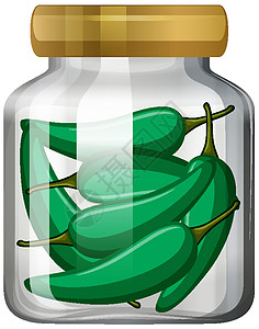 玻璃杯中的青椒产品装罐艺术胡椒绘画辣椒插图贮存绿色卡通片图片