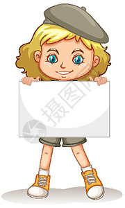 可爱的小女孩卡通人物卡通片微笑框架头发贝雷帽空白指示牌童年横幅学生图片