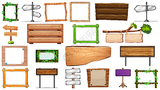 各种类型的标志旗帜一套插图指示牌交通夹子框架收藏植物艺术团体广告牌图片