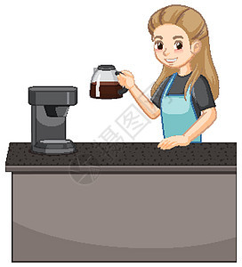 咖啡师女士卡通人物与咖啡咖啡店饮料卡通片青年夹子艺术烹饪女性绘画插图图片
