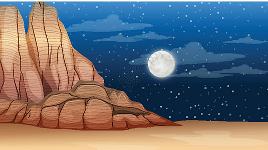 夜景中的沙漠森林景观天气植物夹子沙丘岩石天空卵石环境场景插图图片