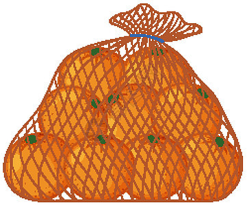 在白色背景上孤立的网袋卡通风格的橙子图片