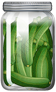 玻璃罐中的黄瓜贮存装罐卡通片玻璃食物绘画艺术小黄瓜产品插图图片