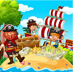 岛上有海盗和宝箱的场景图片