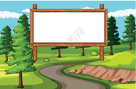 自然公园场景中的空横幅板广告牌广告展示环境海报指示牌横幅面具插图框架图片