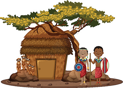 穿着传统服装的非洲部落民族男人衣服青年卡通片艺术戏服文化绘画插图女孩图片
