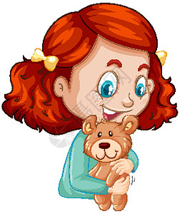 白色背景上抱着泰迪熊的可爱女孩生物玩具熊玩具卡通片动物群孩子们拥抱动物微笑学生图片