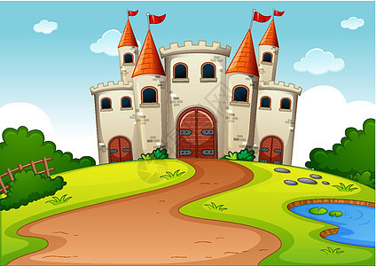 城堡塔童话土地卡通场景图片