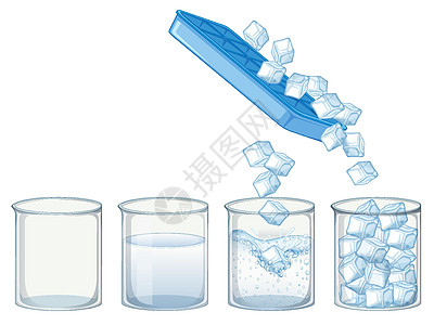 白色背景上的冰块立方体插图意义绘画烧杯艺术教育科学卡通片液体图片