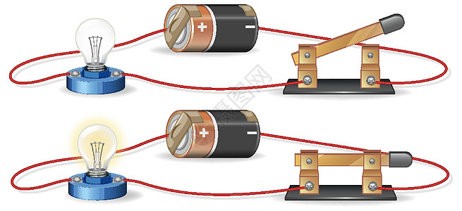 显示带电池和灯泡的电路图意义插图技术图表学习活力卡通片绘画艺术工程图片