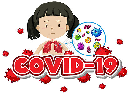 带有女孩和坏肺的 Covid 19 标志模板童年插图女士边界发烧框架卡通片贴纸流感青年图片