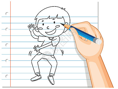 男孩跳舞提纲手写教育孩子绘画学习笔记本铅笔男孩们时代童年喜悦图片