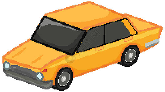 在白色背景上孤立的卡通风格的黄色汽车玩具图片