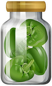 玻璃杯中的辣椒绿色产品玻璃绘画卡通片艺术防腐剂贮存插图蔬菜图片