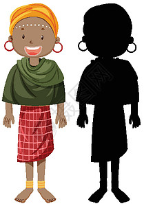 一组非洲部落人物及其剪影绘画文化男人女孩女性黑色衣服黑暗戏服孩子图片