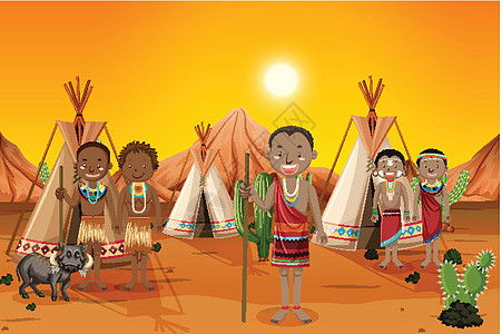 自然背景中穿着传统服装的非洲部落民族插图女性环境戏服村庄社区青年文化衣服孩子图片