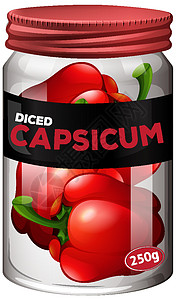 玻璃瓶中的辣椒酱插图标签艺术胡椒产品卡通片玻璃罐红色防腐剂装罐图片