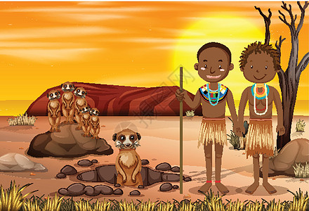 自然背景中穿着传统服装的非洲部落民族戏服青年衣服绘画环境女性男人孩子男性村庄图片