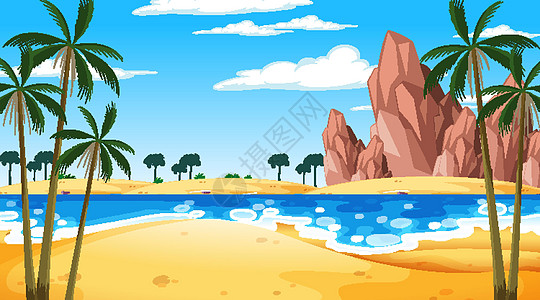 在白天场景的热带海滩景观天气插图卡通片环境海洋土地森林夹子横幅棕榈图片