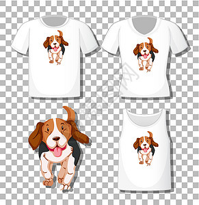 可爱的狗卡通人物与一套不同的衬衫隔离在透明背景宠物情感毛皮衣服马球孩子生物卡通片猎犬插图图片