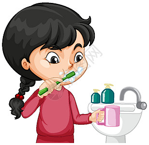 用水罪刷牙的女孩卡通人物瞳孔女士夹子童年学生牙齿幼儿园女性学校孩子图片