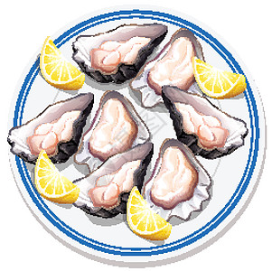 平台上食物的鸟瞰图艺术盘子海鲜牡蛎卡通片夹子绘画插图贝类图片