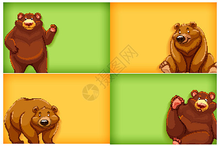 具有纯色和灰熊的背景模板设计动物环境橙子荒野绿色哺乳动物生物野生动物绘画空白图片