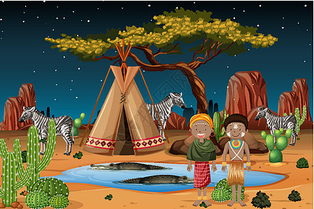 自然背景中穿着传统服装的非洲部落民族绘画衣服环境卡通片文化孩子青年男性戏服插图图片
