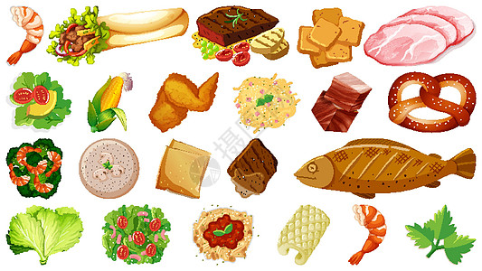 一套新鲜食品配料蔬菜夹子艺术卡通片插图沙拉团体生物绘画海鲜图片