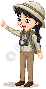 一个穿着露营装的女孩的卡通人物夹子教育女性旅行戏服娱乐青年童年表演瞳孔图片