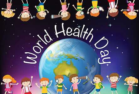 背景为儿童的世界卫生日海报设计孩子少年地球卡通片全球时代环境天空男孩们女孩图片