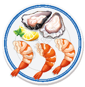 平台上食物的鸟瞰图插图绘画海鲜夹子艺术牡蛎贝类卡通片盘子图片