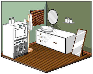 带家具的洗衣房内部液体插图建筑建造垫圈住宅建筑学房子镜子绘画图片