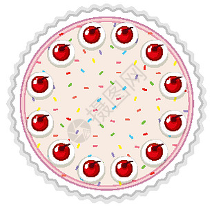 上面有樱桃的奶油蛋糕的顶部视图图片