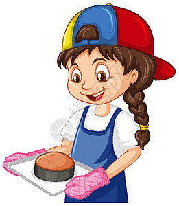 厨师女孩戴着厨师帽拿着烘焙 tra插图帽子学校面包烹饪孩子食物女性男性衣服图片