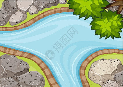 河流的鸟瞰图与公园元素紧密相连图片