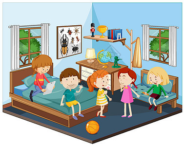 卧室里的孩子们 家具都是蓝色的背景图片