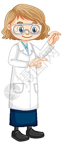 可爱的女孩卡通人物穿着科学实验室 coa插图行动活动娱乐衣服学生幼儿园女士研究员医生图片