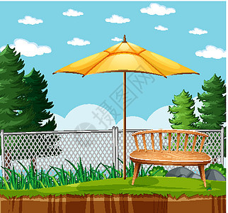 自然公园野餐空场景草地夹子花园绘画石头艺术天气天空松树插图图片