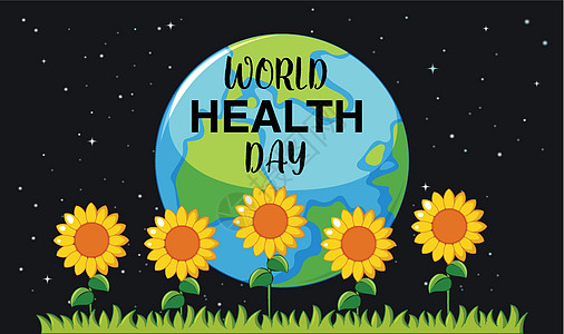 背景为向日葵的世界卫生日海报设计图片