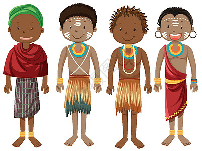 传统服装卡通人物中的非洲部落民族村庄夹子青年绘画卡通片文化艺术衣服戏服孩子图片