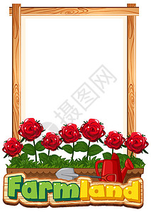 前卫的红玫瑰边框模板设计园艺场景字体玫瑰种植花瓣喷壶插图植物写作图片